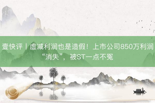 壹快评丨虚减利润也是造假！上市公司850万利润“消失”，被ST一点不冤