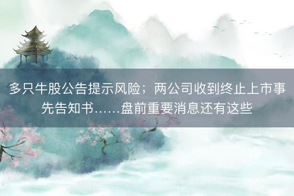 多只牛股公告提示风险；两公司收到终止上市事先告知书……盘前重要消息还有这些