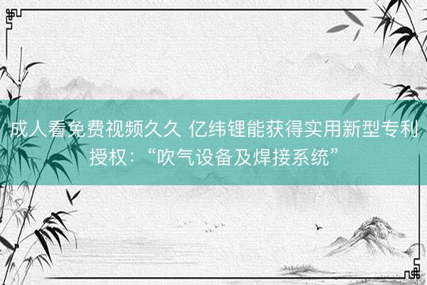 成人看免费视频久久 亿纬锂能获得实用新型专利授权:“吹气设备及焊接系统”
