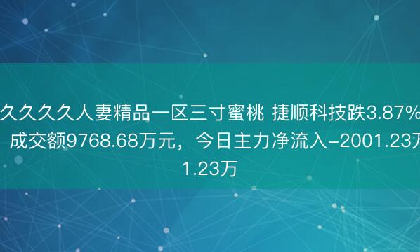 久久久久人妻精品一区三寸蜜桃 捷顺科技跌3.87%，成交额9768.68万元，今日主力净流入-2001.23万