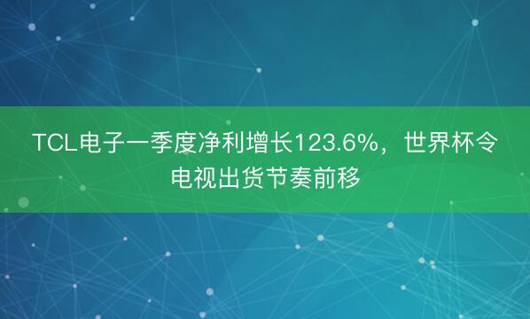 TCL电子一季度净利增长123.6%，世界杯令电视出货节奏前移