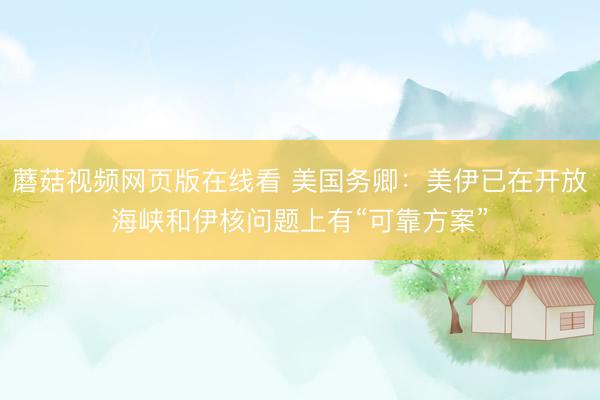 蘑菇视频网页版在线看 美国务卿：美伊已在开放海峡和伊核问题上有“可靠方案”