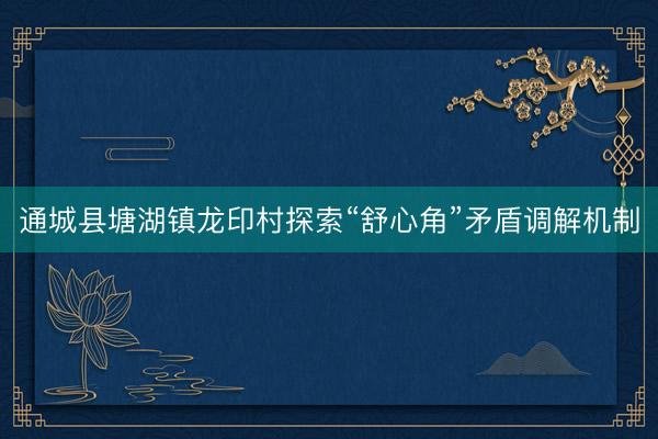 通城县塘湖镇龙印村探索“舒心角”矛盾调解机制