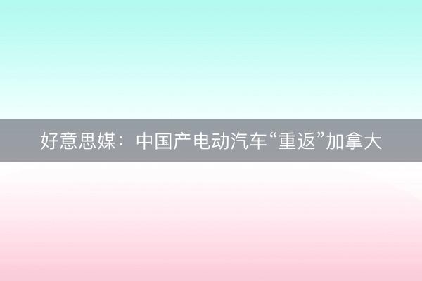 好意思媒:中国产电动汽车“重返”加拿大