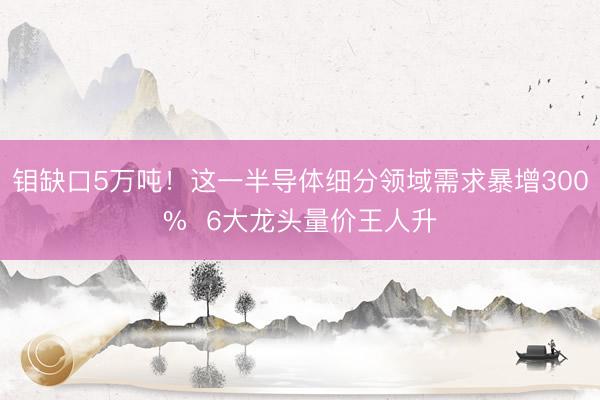 钼缺口5万吨！这一半导体细分领域需求暴增300%  6大龙头量价王人升