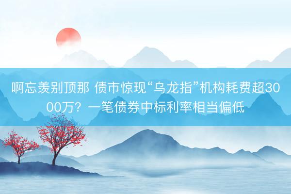 啊忘羡别顶那 债市惊现“乌龙指”机构耗费超3000万？一笔债券中标利率相当偏低
