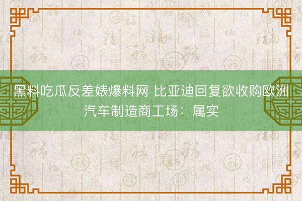 黑料吃瓜反差婊爆料网 比亚迪回复欲收购欧洲汽车制造商工场：属实