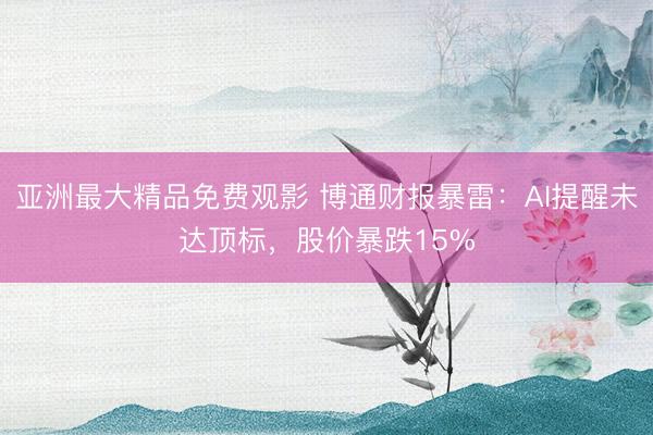 亚洲最大精品免费观影 博通财报暴雷：AI提醒未达顶标，股价暴跌15%