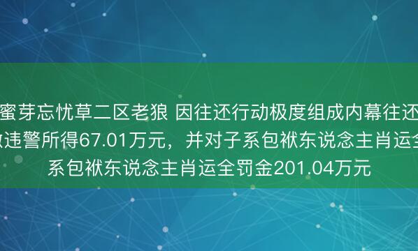 蜜芽忘忧草二区老狼 因往还行动极度组成内幕往还，浙江证监局追缴违警所得67.01万元，并对子系包袱东说念主肖运全罚金201.04万元