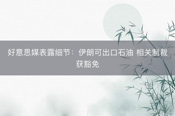 好意思媒表露细节：伊朗可出口石油 相关制裁获豁免